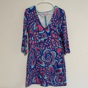 Lilly Pulitzer‎ Clarke Pinks Blues 3/4 Sleeve Mini Dress Women’s Size Large